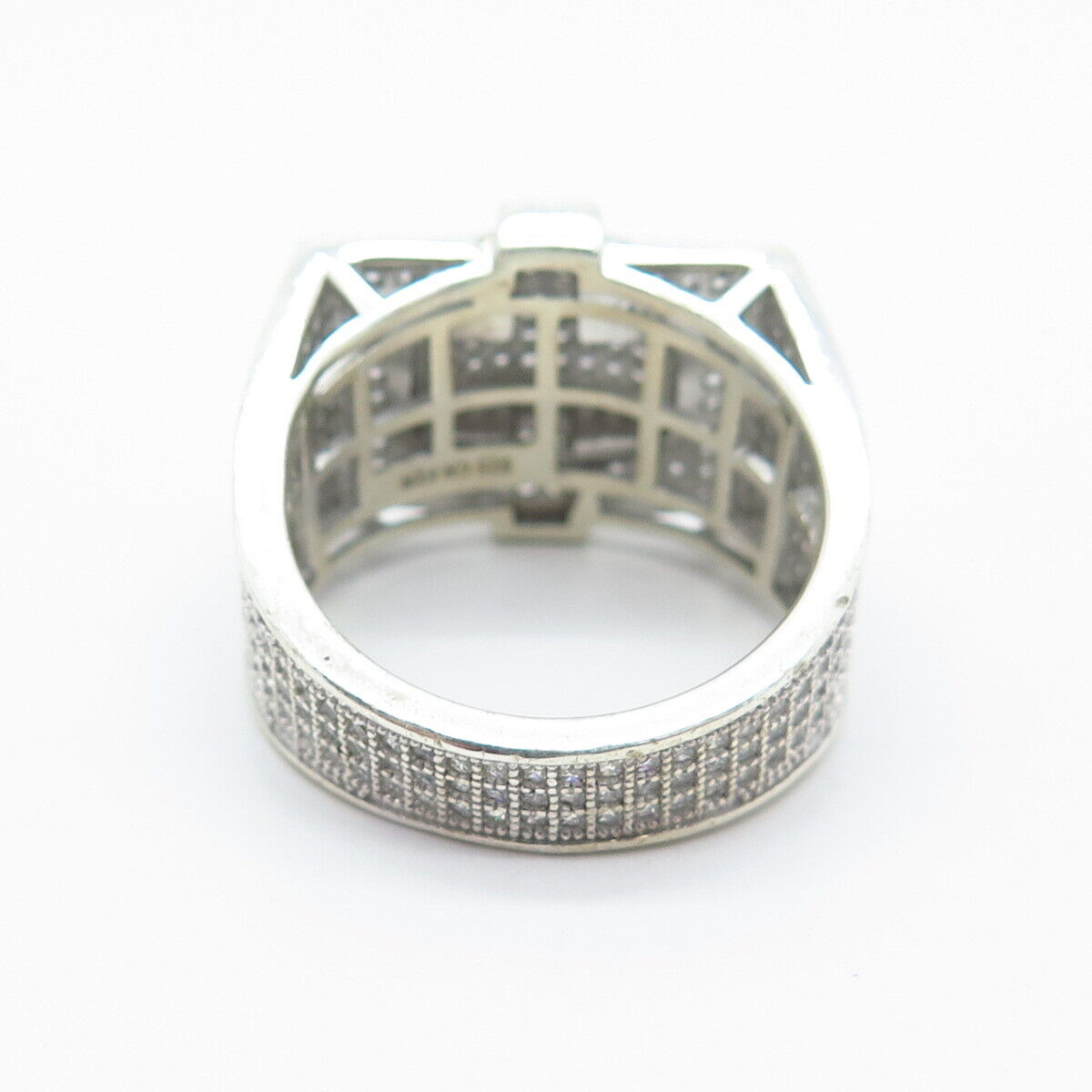 925 Sterling Silver Pave C Z Wide Ring Size 10