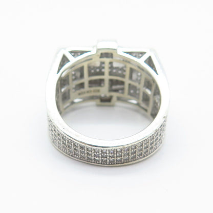 925 Sterling Silver Pave C Z Wide Ring Size 10