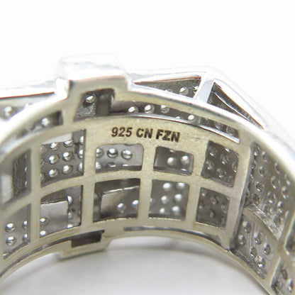 925 Sterling Silver Pave C Z Wide Ring Size 10