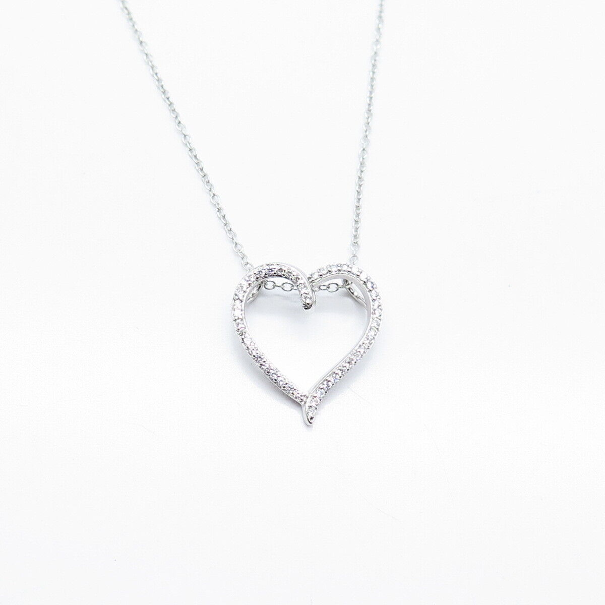 925 Sterling Silver C Z Open Heart Rolo Chain Necklace 18"