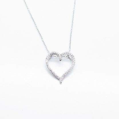 925 Sterling Silver C Z Open Heart Rolo Chain Necklace 18"