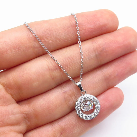 925 Sterling Silver Round-Cut C Z Rolo Chain Necklace 18"