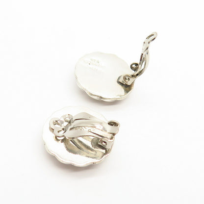 925 Sterling Silver Vintage Mexico Seashell Design Clip On Earrings