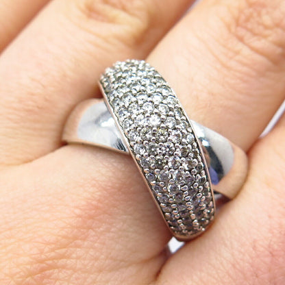 925 Sterling Silver Vintage Pave C Z Crossover Ring Size 8.5