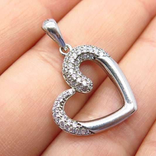 925 Sterling Silver Pave C Z Open Heart Pendant