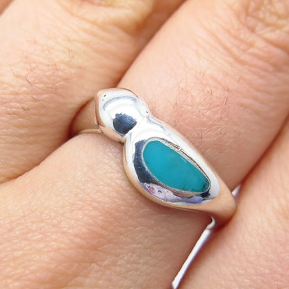 925 Sterling Silver Vintage Real Turquoise Gemstone Ring Size 7.75