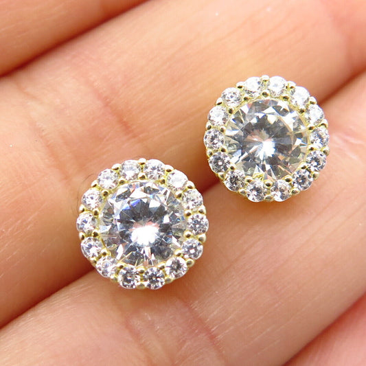 925 Sterling Silver Gold Plated C Z Round Stud Earrings