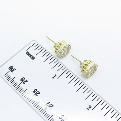 925 Sterling Silver Gold Plated C Z Round Stud Earrings