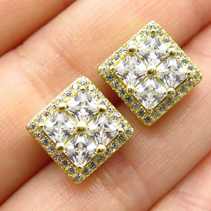 925 Sterling Silver Gold Plated C Z Princess-Cut Stud Earrings