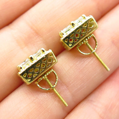 925 Sterling Silver Gold Plated C Z Princess-Cut Stud Earrings