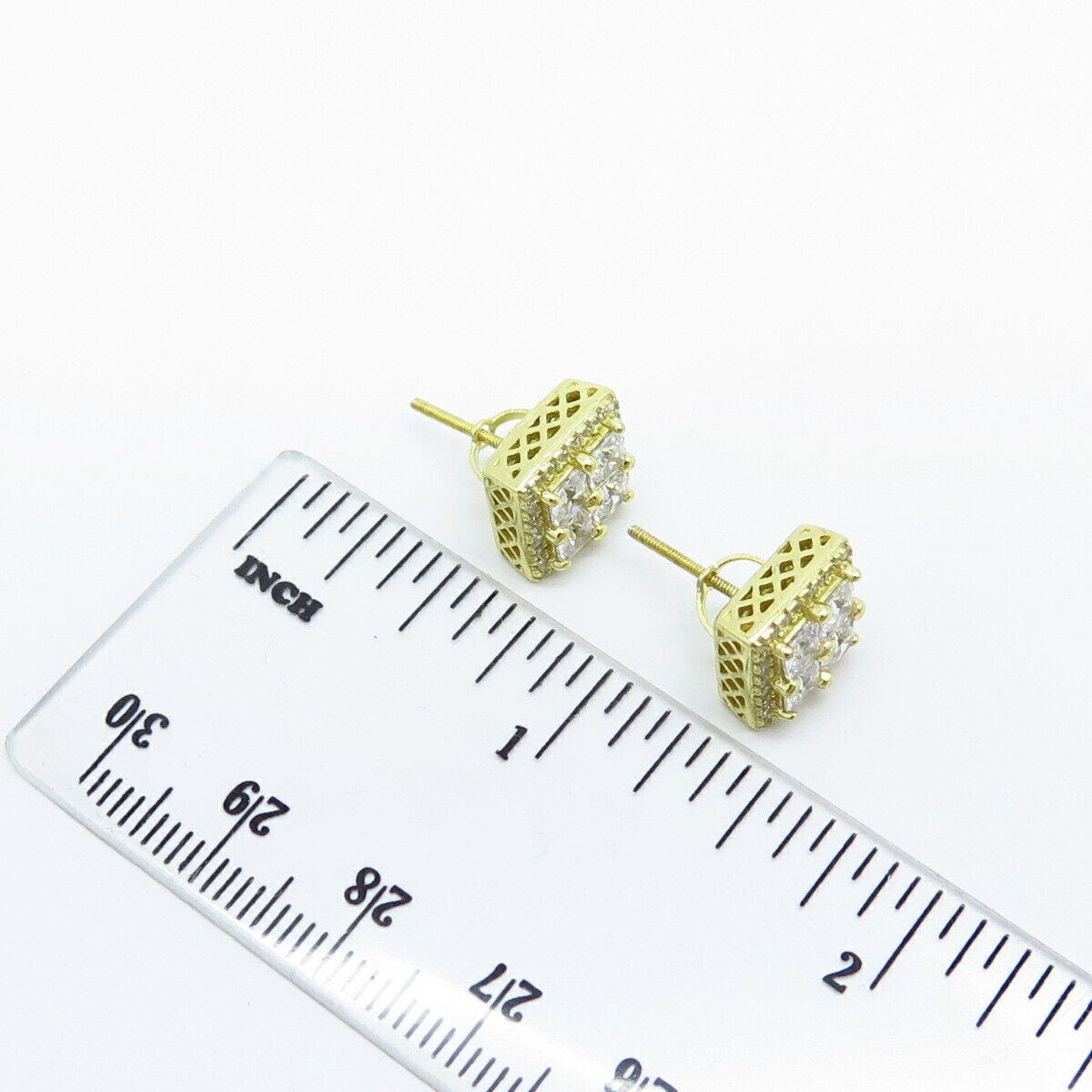 925 Sterling Silver Gold Plated C Z Princess-Cut Stud Earrings