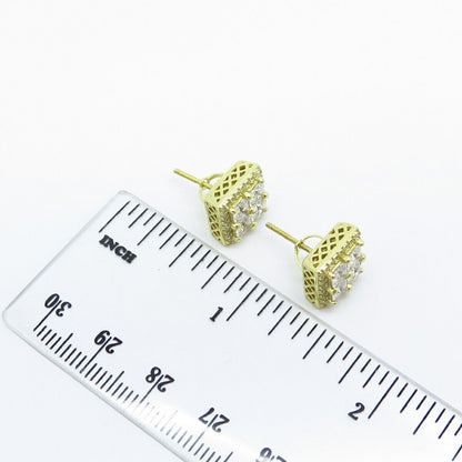 925 Sterling Silver Gold Plated C Z Princess-Cut Stud Earrings