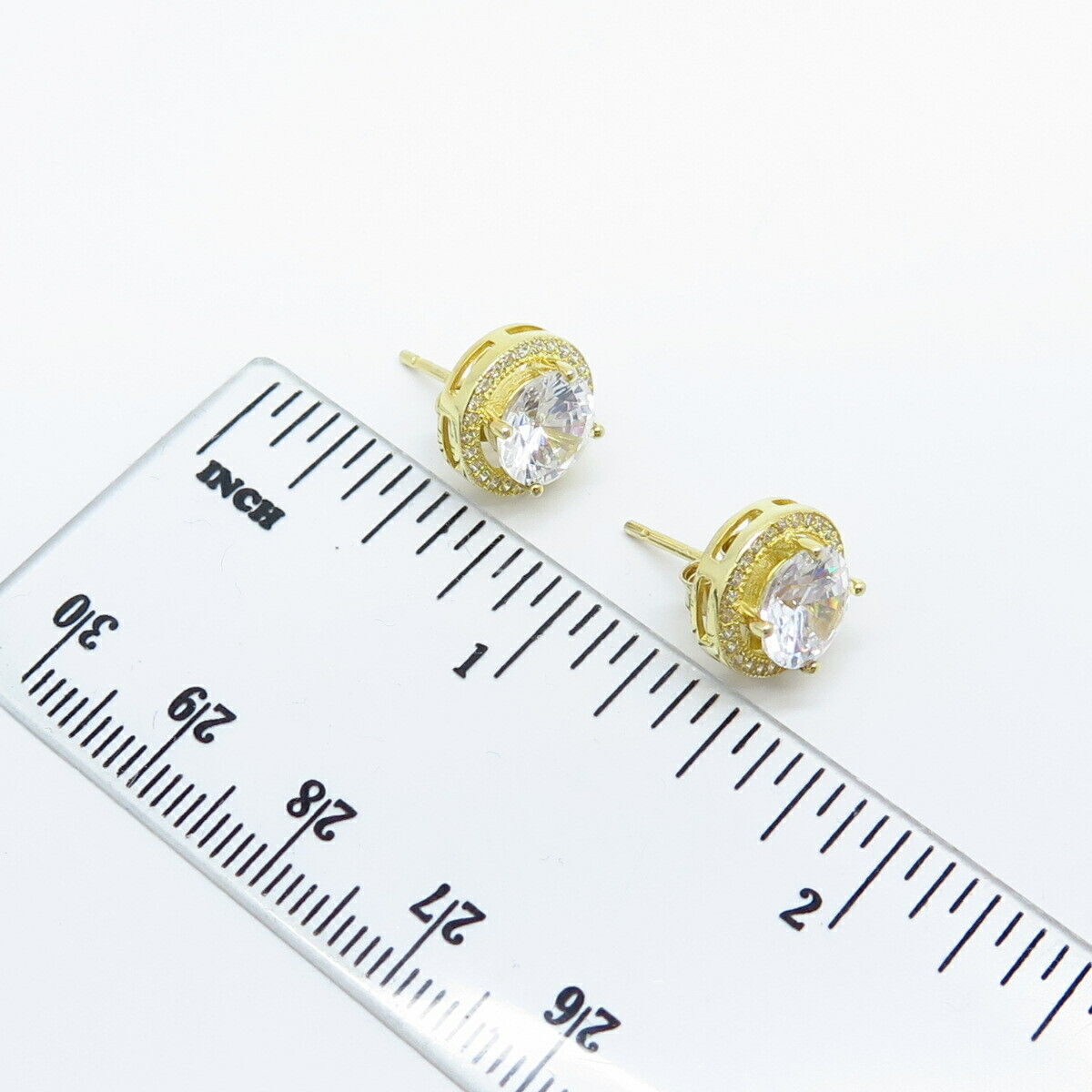 925 Sterling Silver Gold Plated C Z Round Stud Earrings