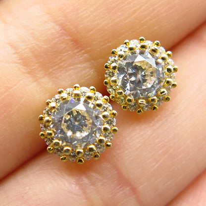 925 Sterling Silver Gold Plated C Z Round Stud Earrings