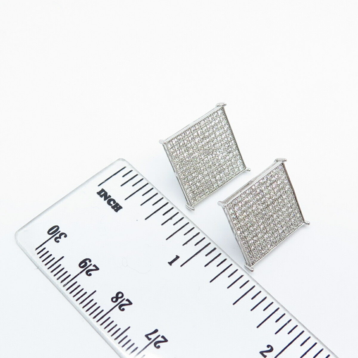 925 Sterling Silver Pave C Z Square Stud Earrings