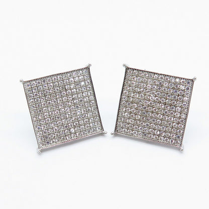 925 Sterling Silver Pave C Z Square Stud Earrings