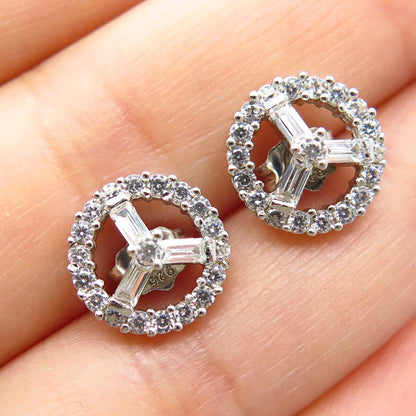 925 Sterling Silver C Z Symbol of Peace Stud Earrings