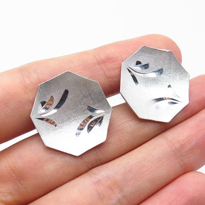 925 Sterling Silver Vintage Satin Finish Hexagon Shape Cufflinks