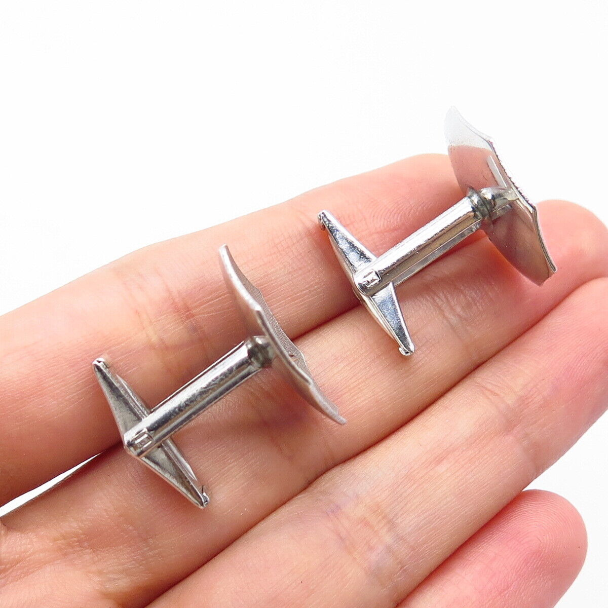 925 Sterling Silver Vintage Satin Finish Hexagon Shape Cufflinks