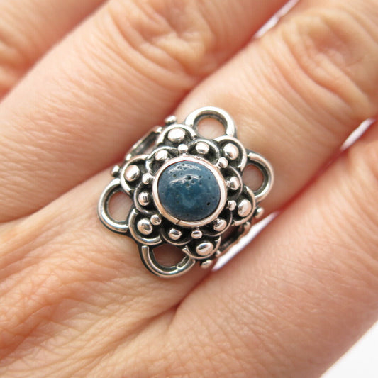 925 Sterling Silver Vintage Real Lapis Lazuli Gemstone Ethnic Ring Size 5.25