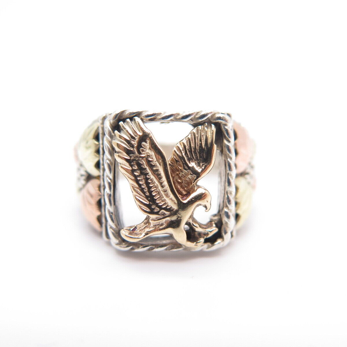 925 Sterling Silver / 10K Gold Vintage Eagle Leaf Ring Size 9.25