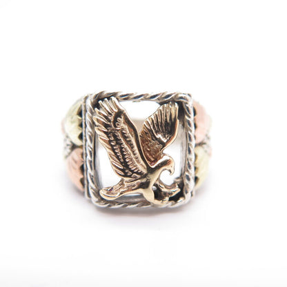 925 Sterling Silver / 10K Gold Vintage Eagle Leaf Ring Size 9.25