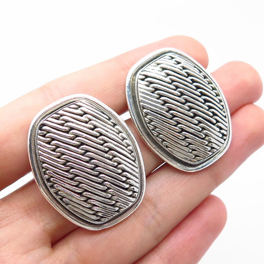 925 Sterling Silver Vintage Lois Hill Striped Oval Clip On Earrings