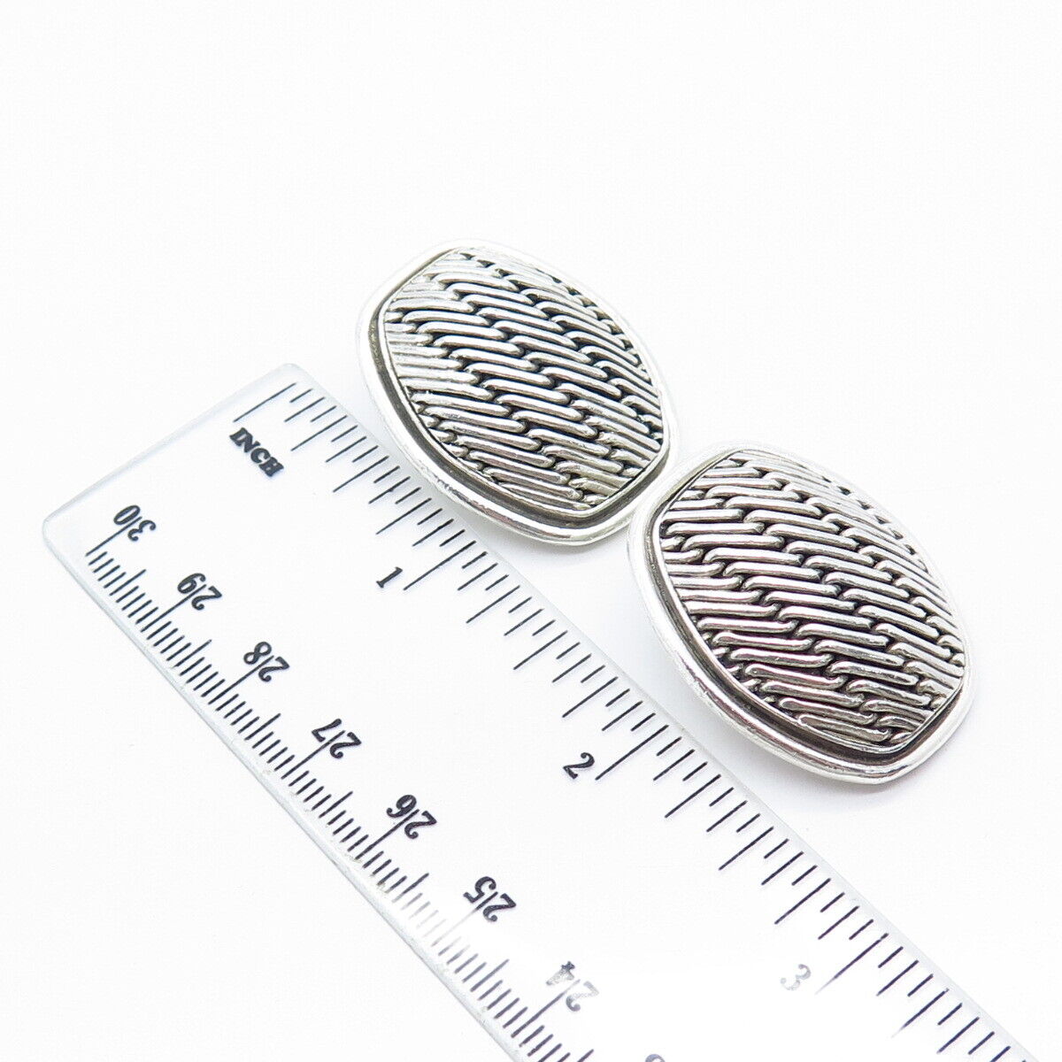 925 Sterling Silver Vintage Lois Hill Striped Oval Clip On Earrings