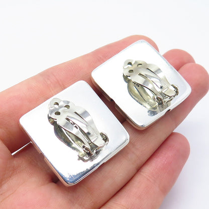 925 Sterling Silver Vintage Zina Square Clip-On Earrings