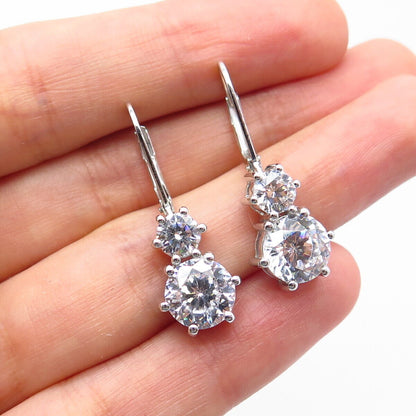 925 Sterling Silver Round-Cut C Z Dangling Earrings