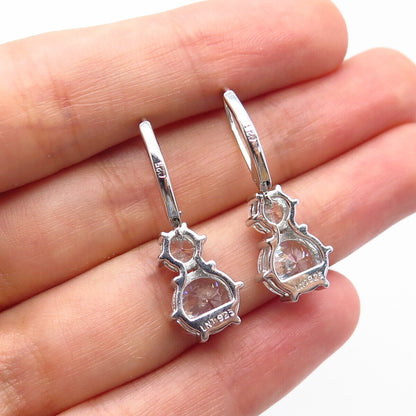 925 Sterling Silver Round-Cut C Z Dangling Earrings