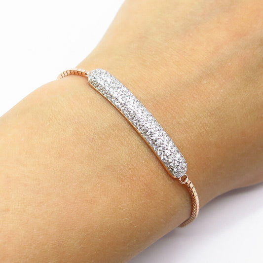 925 Sterling Silver Rose Gold Plated Pave C Z Box Link Bracelet 8.25"