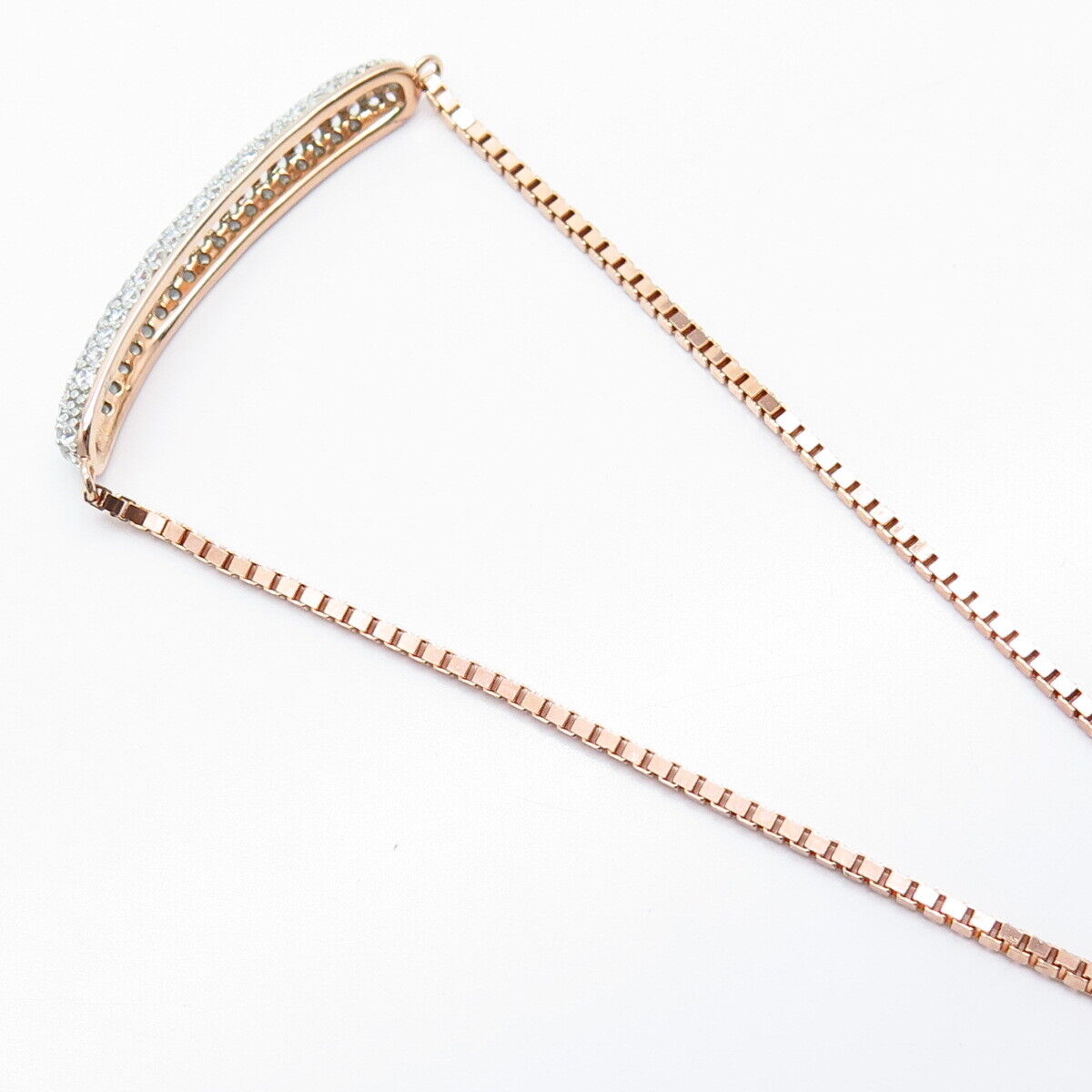 925 Sterling Silver Rose Gold Plated Pave C Z Box Link Bracelet 8.25"