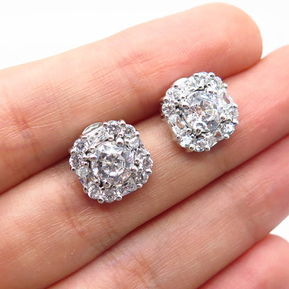 925 Sterling Silver Round-Cut C Z Stud Earrings