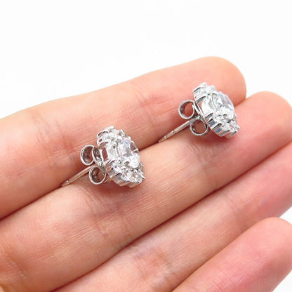 925 Sterling Silver Round-Cut C Z Stud Earrings