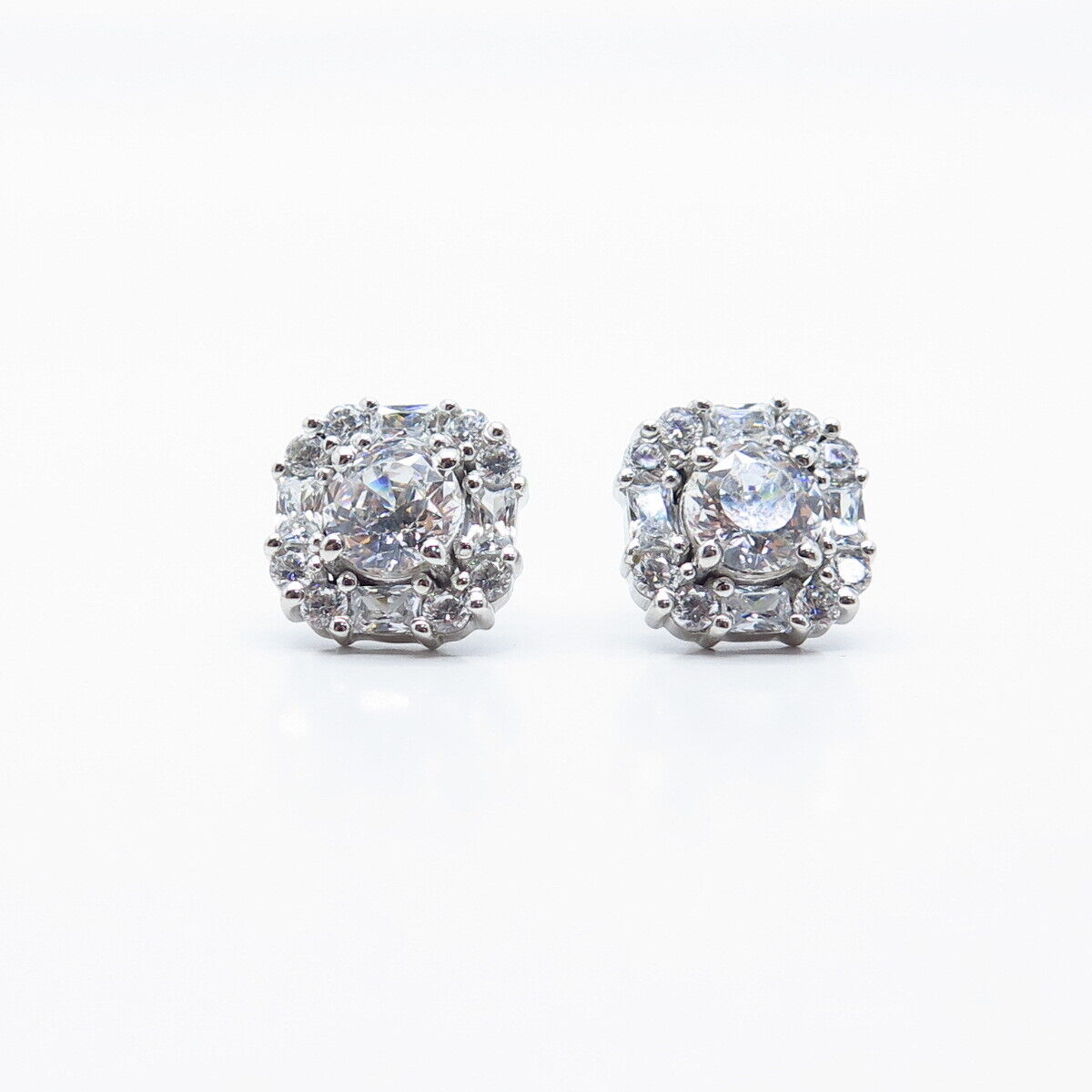 925 Sterling Silver Round-Cut C Z Stud Earrings