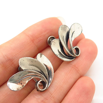 925 Sterling Silver Vintage BEAU Leaf Design Screw Back Earrings