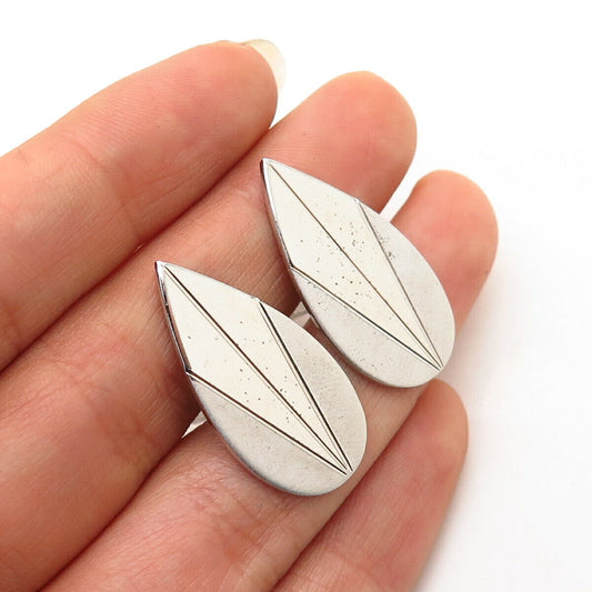 925 Sterling Silver Vintage Satin Finish Leaf / Teardrop Design Cufflinks