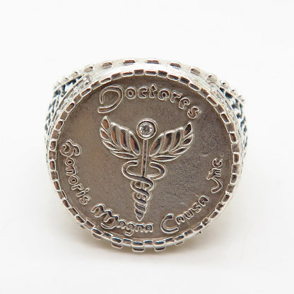 925 Sterling Vintage Denizard C Z  Medical Caduceus Signet Ring Size 9 3/4