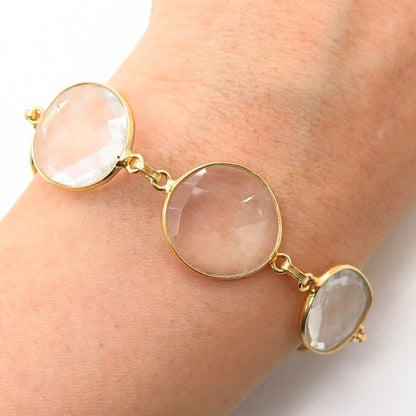 925 Sterling Silver Gold Plated Clear Quartz Lollipop Design Link Bracelet 6.5"