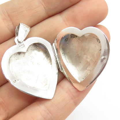 925 Sterling Silver Vintage Etched Floral Heart Locket Pendant