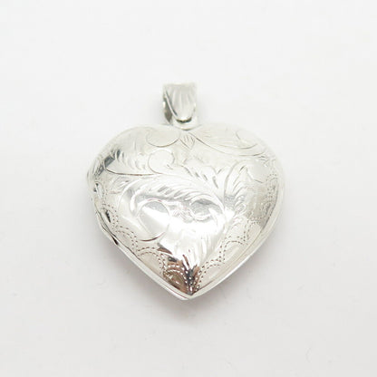 925 Sterling Silver Vintage Etched Floral Heart Locket Pendant