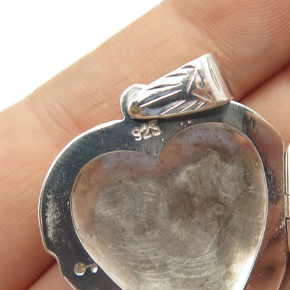 925 Sterling Silver Vintage Etched Floral Heart Locket Pendant