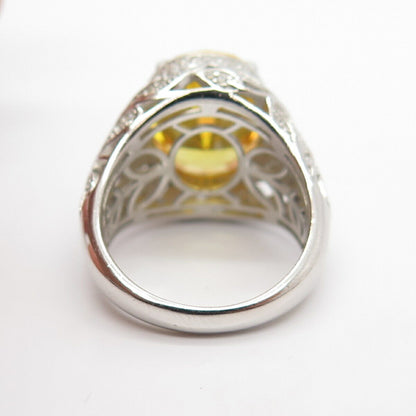 925 Sterling Silver White & Citrine-Tone C Z Leaves Ring Size 7