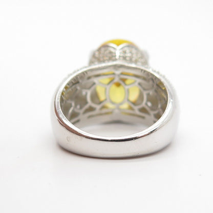 925 Sterling Silver White & Citrine-Tone C Z Signet Ring Size 7