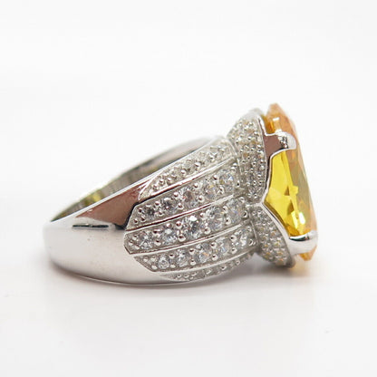 925 Sterling Silver White & Citrine-Tone C Z Signet Ring Size 7