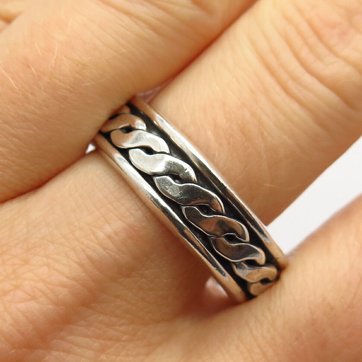 925 Sterling Silver Braiding Design Rotating Men's Band Ring Size 13