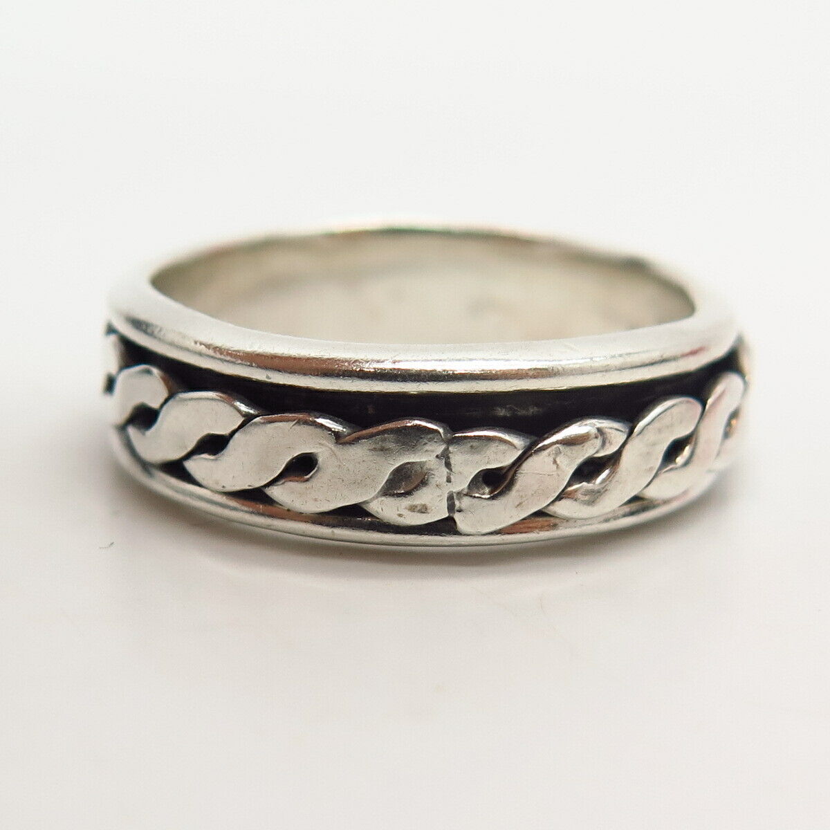 925 Sterling Silver Braiding Design Rotating Men's Band Ring Size 13