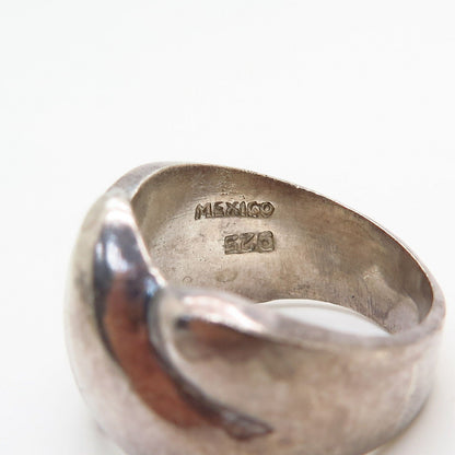 925 Sterling Silver Vintage Mexico Modernist Ribbed Design Ring Size 8 1/4