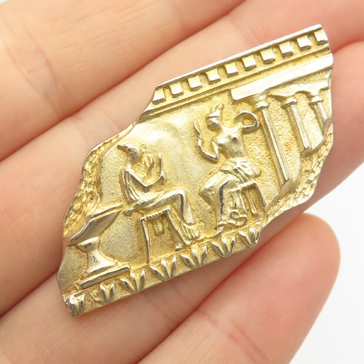 835 Silver Gold Plated Vintage Greek Storyteller Pin Brooch